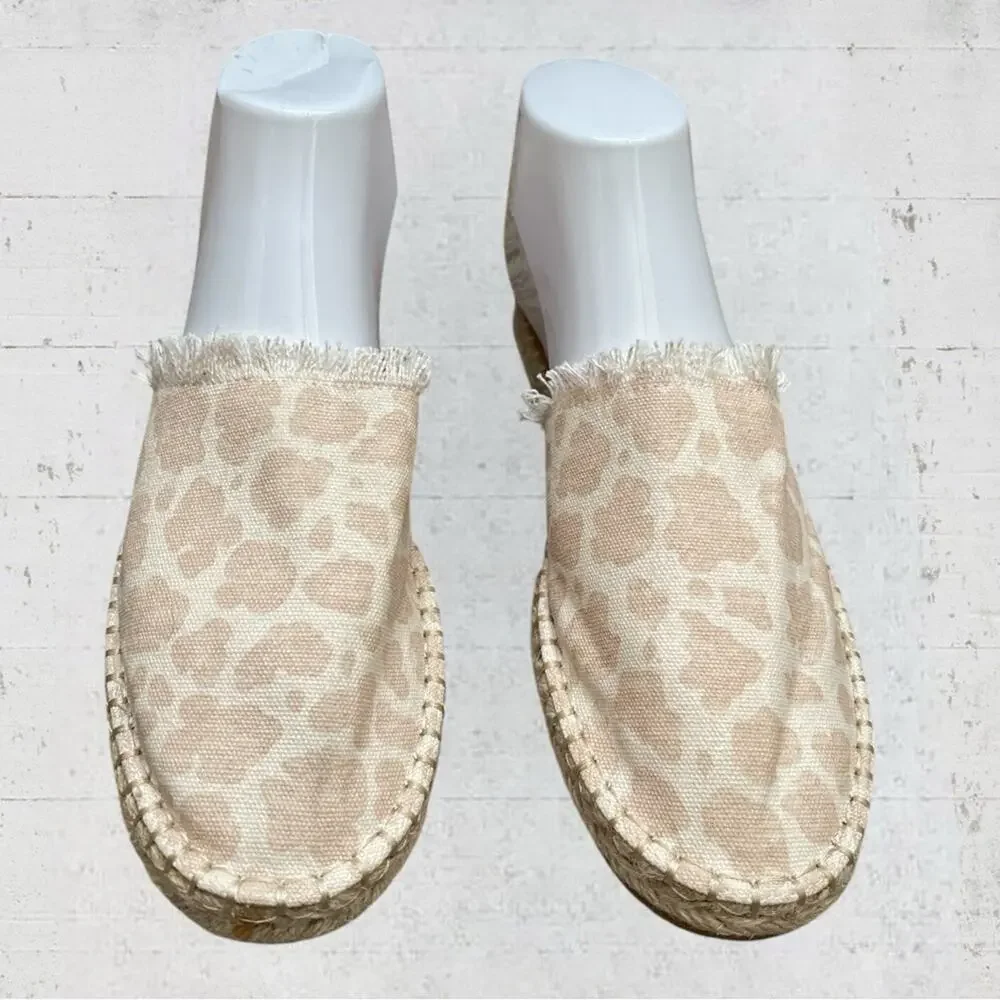 Splendid Jessica Espadrille Ivory Cheetah Slip on Mule Slides Canvas Size 8